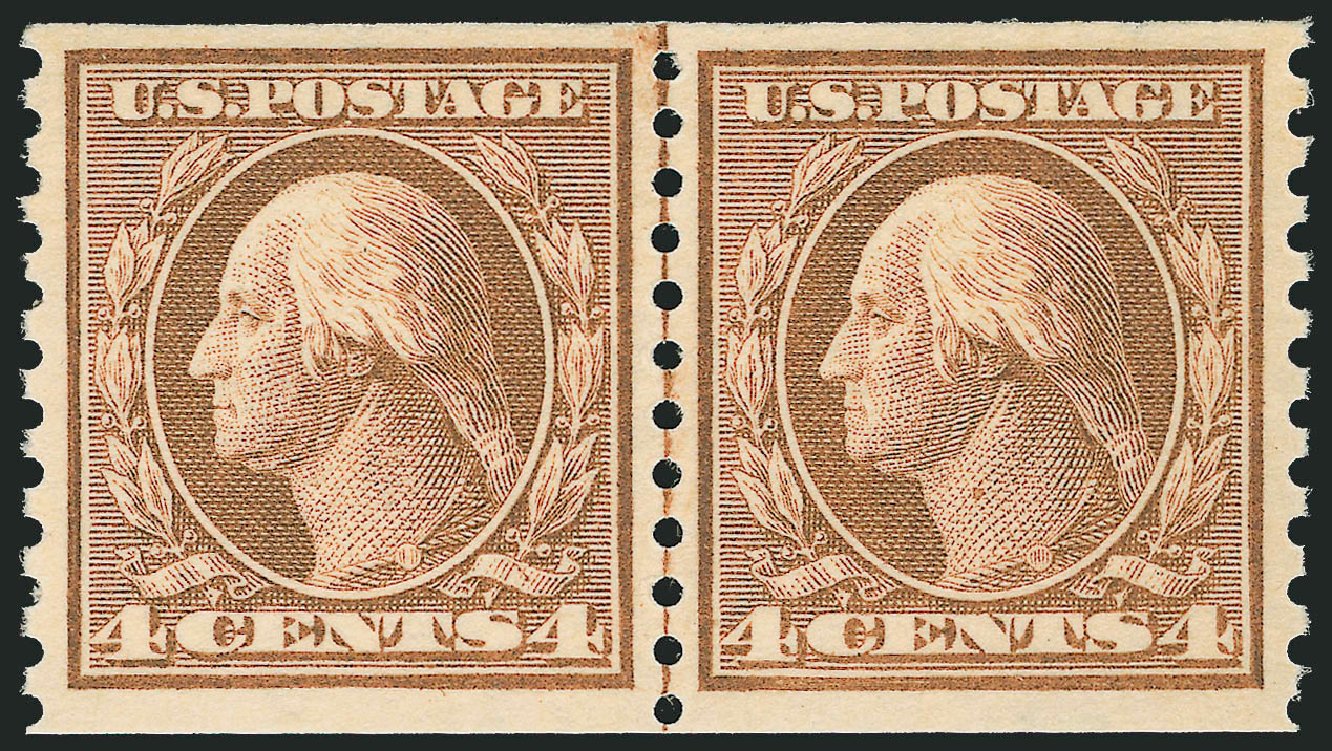 US Stamps Prices Scott Catalogue #457 - 4c 1915 Washington Coil Perf 10 Vertically. Robert Siegel Auction Galleries, Oct 2008, Sale 963, Lot 997