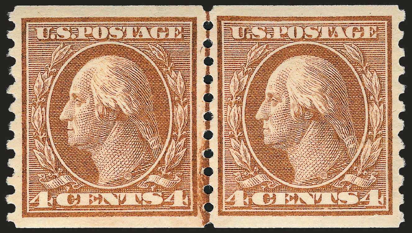 US Stamp Prices Scott 457 - 4c 1915 Washington Coil Perf 10 Vertically. Robert Siegel Auction Galleries, Sep 2009, Sale 968B, Lot 597