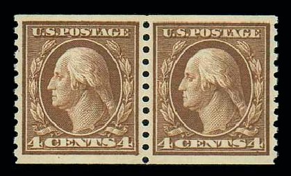 Values of US Stamp Scott Catalogue 457: 4c 1915 Washington Coil Perf 10 Vertically. Matthew Bennett International, Dec 2007, Sale 325, Lot 2109