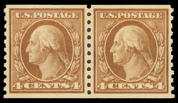 US Stamp Price Scott Cat. # 457 - 1915 4c Washington Coil Perf 10 Vertically. Daniel Kelleher Auctions, Jun 2012, Sale 630, Lot 1849