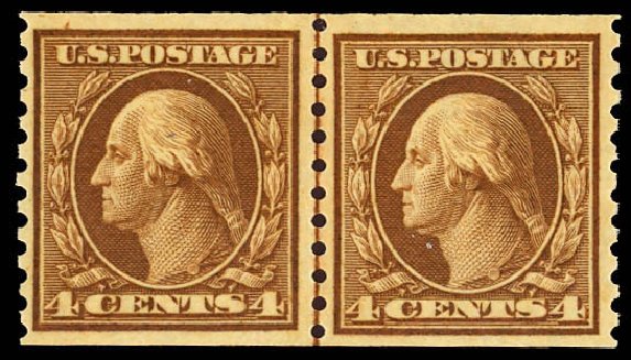 Price of US Stamp Scott Catalogue #457 - 4c 1915 Washington Coil Perf 10 Vertically. Daniel Kelleher Auctions, Dec 2012, Sale 633, Lot 812