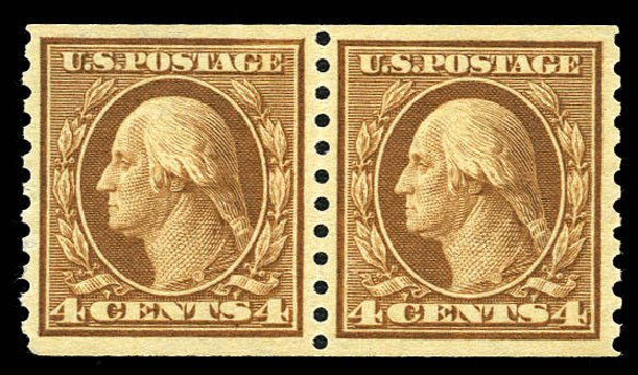 US Stamp Prices Scott # 457 - 4c 1915 Washington Coil Perf 10 Vertically. Matthew Bennett International, Mar 2012, Sale 344, Lot 4603