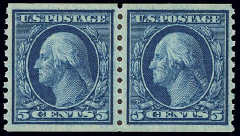 Prices of US Stamps Scott #458: 1915 5c Washington Coil Perf 10 Vertically. Daniel Kelleher Auctions, Feb 2013, Sale 634, Lot 289