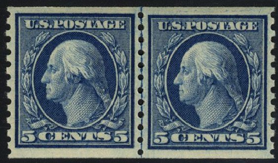 US Stamps Price Scott Cat. #458 - 1915 5c Washington Coil Perf 10 Vertically. Cherrystone Auctions, Mar 2008, Sale 200803, Lot 275