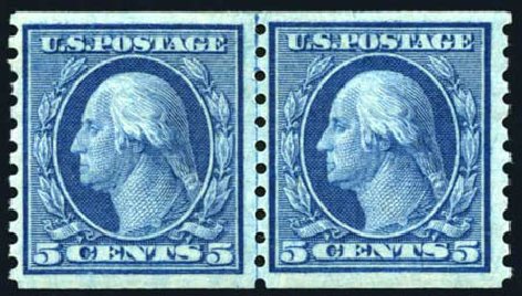 US Stamps Prices Scott 458: 5c 1915 Washington Coil Perf 10 Vertically. Harmer-Schau Auction Galleries, Oct 2008, Sale 79, Lot 212