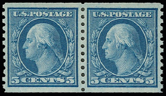 US Stamps Value Scott Catalogue #458: 1915 5c Washington Coil Perf 10 Vertically. H.R. Harmer, Jun 2013, Sale 3003, Lot 1313