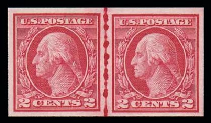 Values of US Stamp Scott Catalog 459 - 2c 1914 Washington Coil Imperf. Matthew Bennett International, Oct 2007, Sale 320, Lot 578