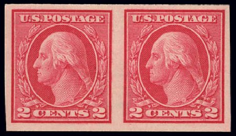 US Stamp Value Scott #459 - 1914 2c Washington Coil Imperf. Daniel Kelleher Auctions, Feb 2013, Sale 634, Lot 291