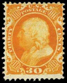US Stamps Value Scott Catalogue # 46 - 30c 1875 Franklin Reprint. Harmer-Schau Auction Galleries, Feb 2012, Sale 92, Lot 847