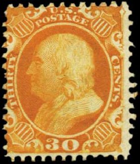 Value of US Stamp Scott Catalog #46 - 30c 1875 Franklin Reprint. Harmer-Schau Auction Galleries, Feb 2012, Sale 92, Lot 848
