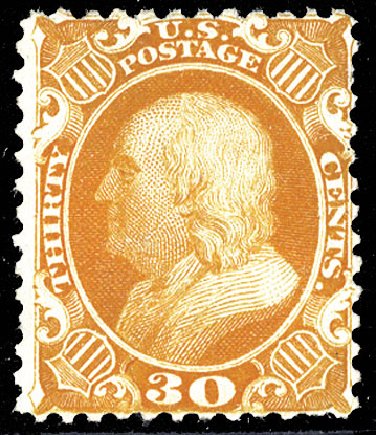 Price of US Stamps Scott 46: 30c 1875 Franklin Reprint. Cherrystone Auctions, Mar 2009, Sale 200903, Lot 59
