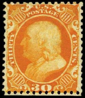 US Stamps Price Scott #46: 1875 30c Franklin Reprint. Harmer-Schau Auction Galleries, Feb 2012, Sale 92, Lot 849