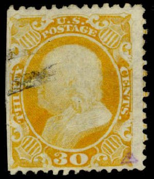 Prices of US Stamp Scott Catalogue # 46: 1875 30c Franklin Reprint. Daniel Kelleher Auctions, Apr 2013, Sale 636, Lot 89