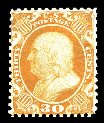 Cost of US Stamp Scott Catalogue #46 - 30c 1875 Franklin Reprint. Cherrystone Auctions, Nov 2009, Sale 200911, Lot 3030