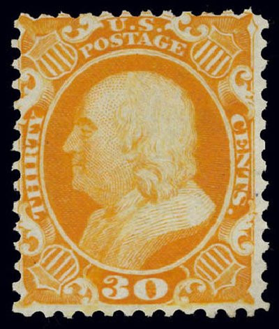 US Stamp Price Scott #46 - 1875 30c Franklin Reprint. Daniel Kelleher Auctions, Feb 2013, Sale 634, Lot 50