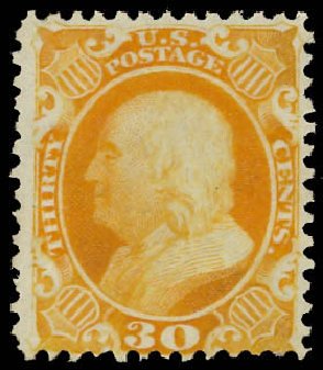 US Stamp Prices Scott Cat. # 46: 1875 30c Franklin Reprint. Daniel Kelleher Auctions, Jun 2012, Sale 630, Lot 1271