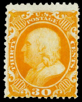 US Stamp Price Scott #46 - 30c 1875 Franklin Reprint. Daniel Kelleher Auctions, Sep 2013, Sale 639, Lot 371