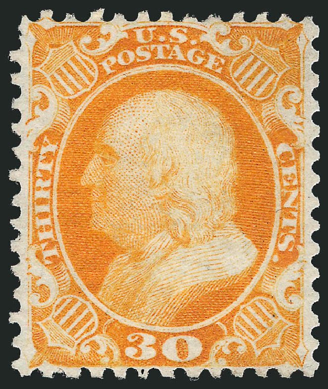 US Stamps Prices Scott Cat. 46: 1875 30c Franklin Reprint. Robert Siegel Auction Galleries, Oct 2010, Sale 997, Lot 5321