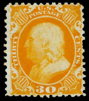 Value of US Stamps Scott Catalog 46: 1875 30c Franklin Reprint. Daniel Kelleher Auctions, Sep 2013, Sale 639, Lot 3165