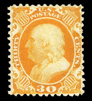 Value of US Stamps Scott #46 - 1875 30c Franklin Reprint. Cherrystone Auctions, Apr 2011, Sale 201104, Lot 1002
