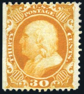 Cost of US Stamps Scott 46: 30c 1875 Franklin Reprint. Harmer-Schau Auction Galleries, Feb 2009, Sale 80, Lot 1112