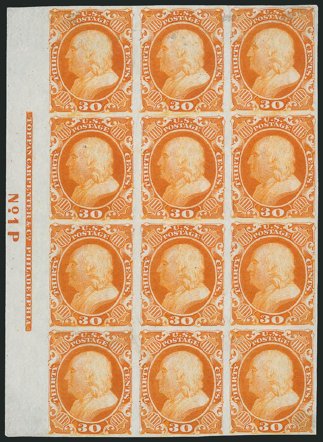 US Stamps Prices Scott Catalogue #46 - 1875 30c Franklin Reprint. Robert Siegel Auction Galleries, Nov 2013, Sale 1057, Lot 502