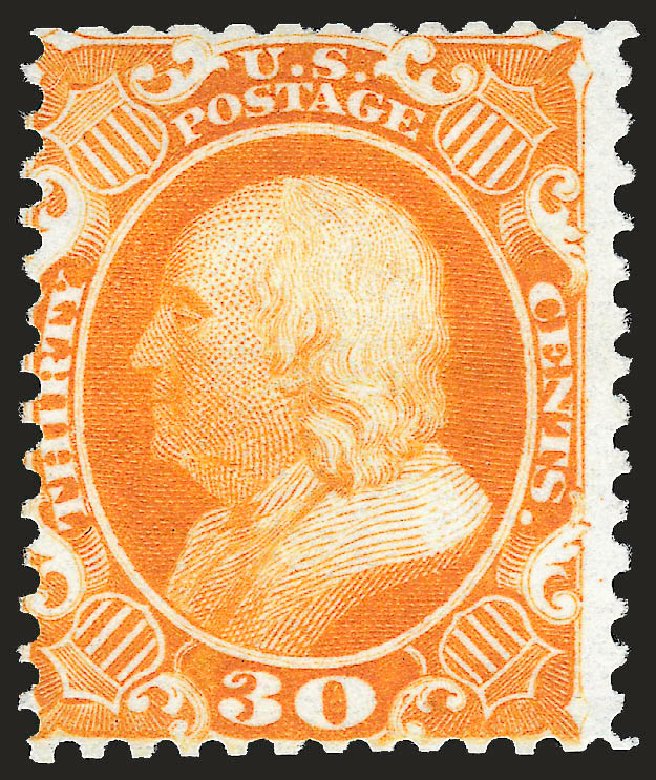 US Stamp Prices Scott Catalog #46 - 1875 30c Franklin Reprint. Robert Siegel Auction Galleries, Apr 2010, Sale 984, Lot 252