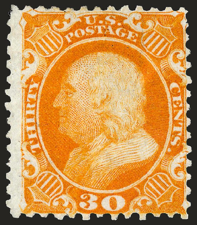 US Stamps Price Scott Cat. # 46: 1875 30c Franklin Reprint. Robert Siegel Auction Galleries, Oct 2008, Sale 963, Lot 443