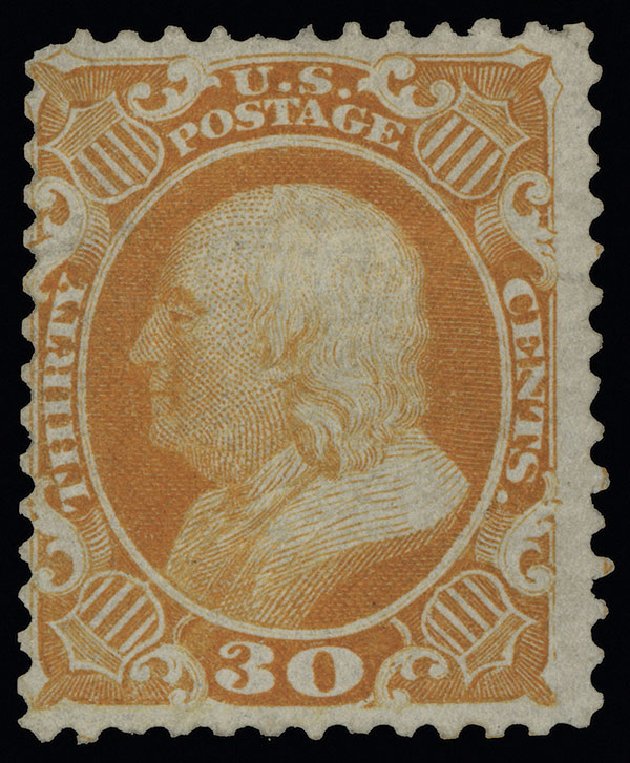Cost of US Stamp Scott Catalogue # 46: 30c 1875 Franklin Reprint. Spink Shreves Galleries, Aug 2013, Sale 144, Lot 123