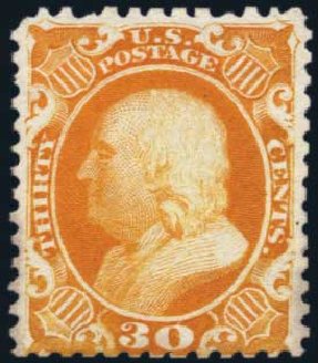 Price of US Stamps Scott Catalog 46: 1875 30c Franklin Reprint. Harmer-Schau Auction Galleries, Jan 2014, Sale 100, Lot 446