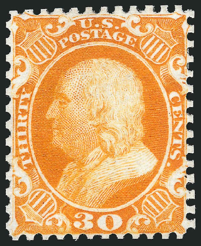 US Stamp Values Scott # 46: 30c 1875 Franklin Reprint. Robert Siegel Auction Galleries, Oct 2012, Sale 1033, Lot 4036