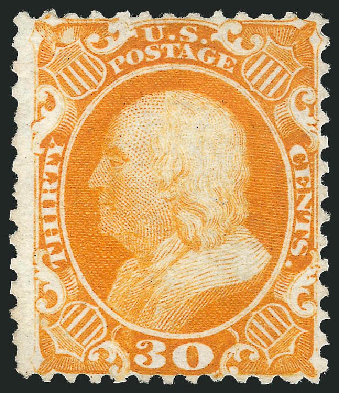 Values of US Stamps Scott Catalogue 46 - 30c 1875 Franklin Reprint. Robert Siegel Auction Galleries, Dec 2012, Sale 1037, Lot 1526
