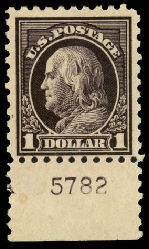 Costs of US Stamps Scott Catalog # 460: US$1.00 1916 Franklin Perf 10. Daniel Kelleher Auctions, Mar 2014, Sale 648, Lot 2177