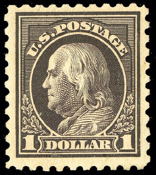 Values of US Stamps Scott Catalogue # 460: 1916 US$1.00 Franklin Perf 10. Spink Shreves Galleries, May 2014, Sale 148, Lot 317