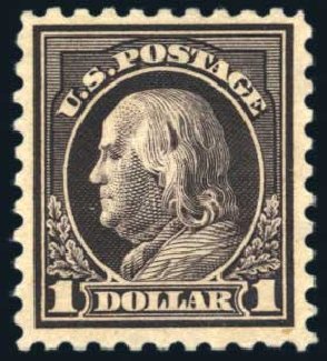 US Stamp Value Scott # 460: 1916 US$1.00 Franklin Perf 10. Harmer-Schau Auction Galleries, Aug 2011, Sale 90, Lot 1529