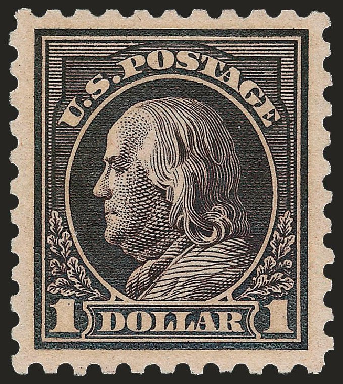 US Stamp Values Scott Catalog 460: 1916 US$1.00 Franklin Perf 10. Robert Siegel Auction Galleries, Dec 2008, Sale 967, Lot 4809