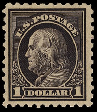 Value of US Stamps Scott #460 - 1916 US$1.00 Franklin Perf 10. Cherrystone Auctions, Apr 2010, Sale 201004, Lot 260