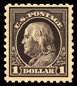 Price of US Stamp Scott Catalog 460 - 1916 US$1.00 Franklin Perf 10. Daniel Kelleher Auctions, Dec 2012, Sale 633, Lot 820