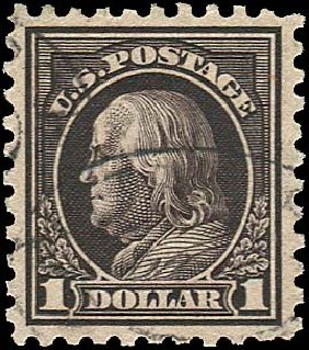 Values of US Stamp Scott Cat. 460 - US$1.00 1916 Franklin Perf 10. Regency-Superior, Nov 2014, Sale 108, Lot 870