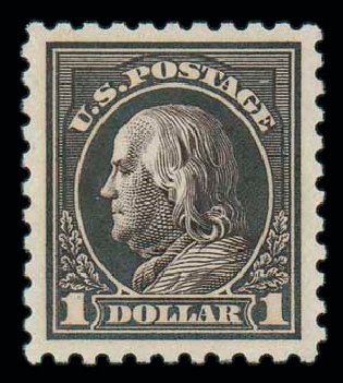 Prices of US Stamp Scott Catalog # 460: US$1.00 1916 Franklin Perf 10. Matthew Bennett International, Oct 2007, Sale 322, Lot 2231