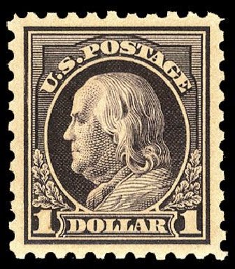 US Stamps Values Scott 460: US$1.00 1916 Franklin Perf 10. Cherrystone Auctions, Mar 2008, Sale 200803, Lot 281