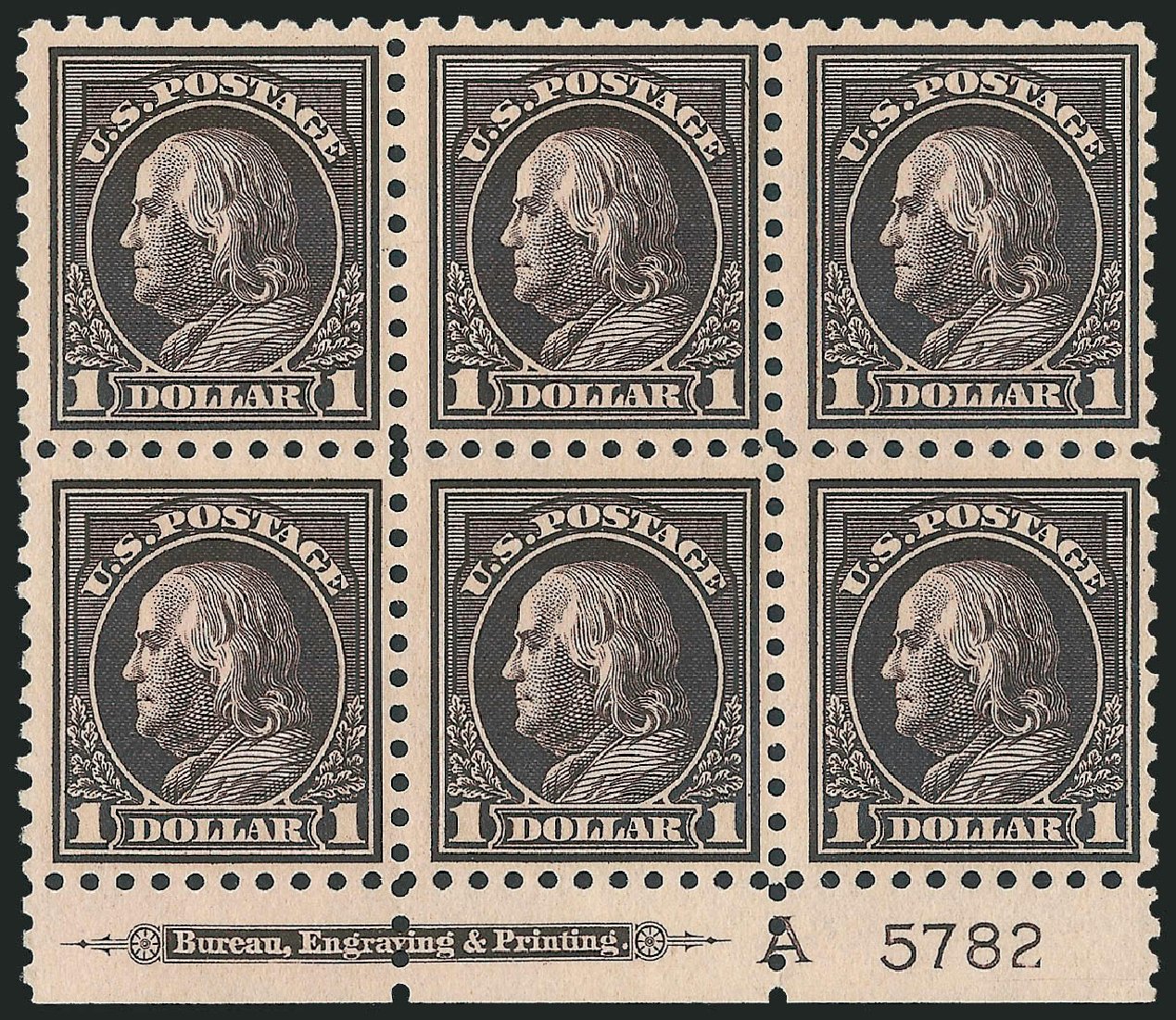 Values of US Stamp Scott Cat. # 460 - 1916 US$1.00 Franklin Perf 10. Robert Siegel Auction Galleries, Dec 2012, Sale 1037, Lot 2071