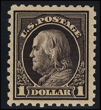 Values of US Stamp Scott Cat. # 460 - 1916 US$1.00 Franklin Perf 10. Cherrystone Auctions, May 2008, Sale 200805, Lot 264
