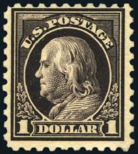Cost of US Stamp Scott #460: US$1.00 1916 Franklin Perf 10. Harmer-Schau Auction Galleries, Apr 2010, Sale 85, Lot 304