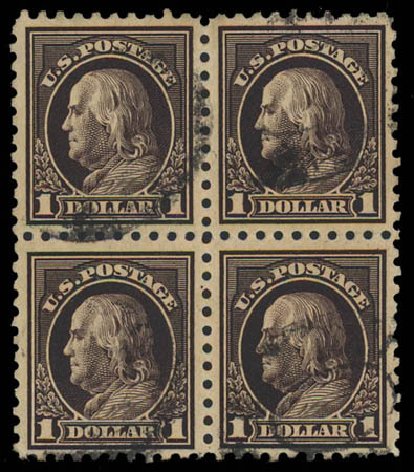 US Stamp Price Scott Cat. 460: 1916 US$1.00 Franklin Perf 10. Daniel Kelleher Auctions, Jul 2011, Sale 625, Lot 984