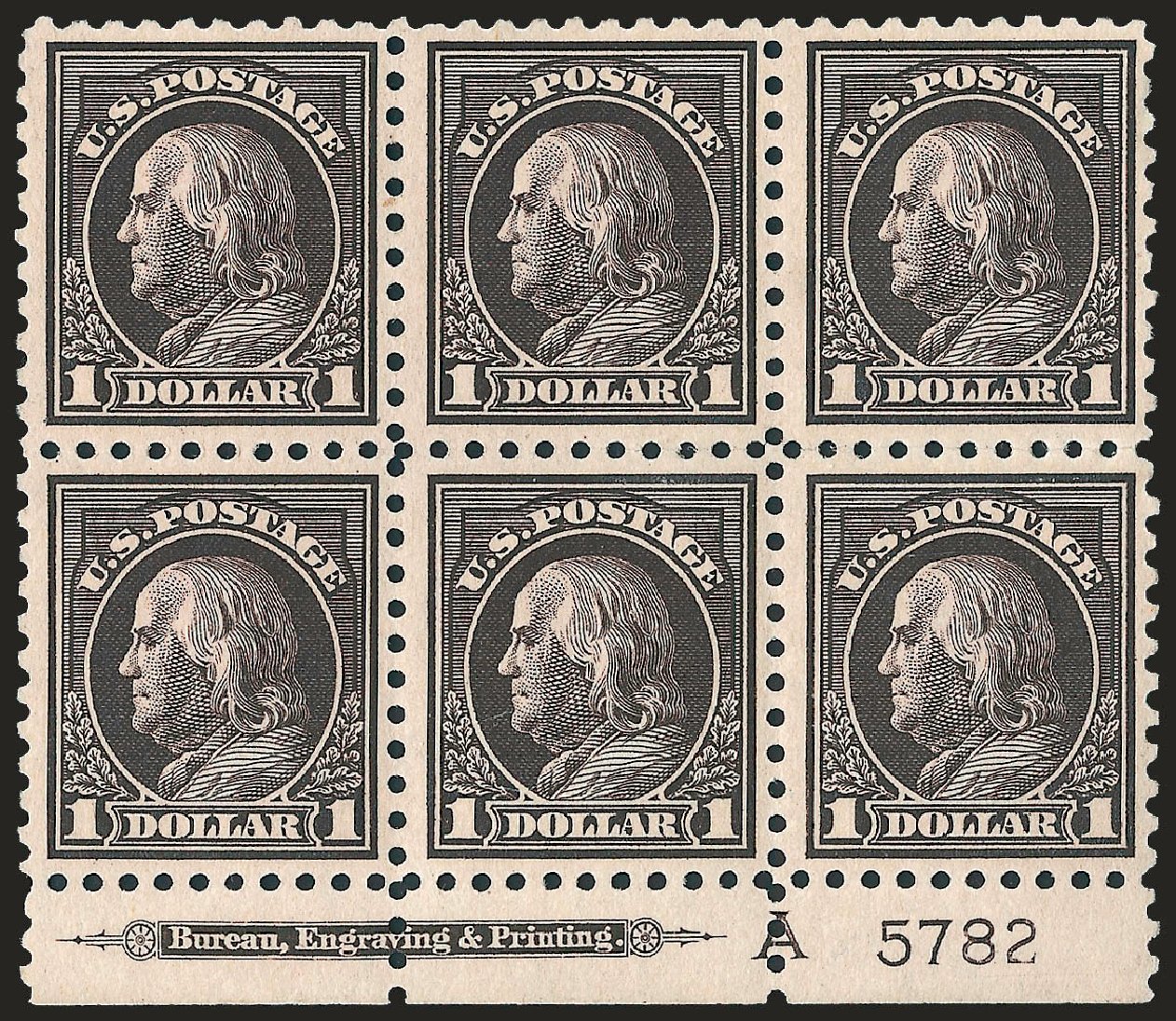 Price of US Stamp Scott Catalog #460 - 1916 US$1.00 Franklin Perf 10. Robert Siegel Auction Galleries, Apr 2009, Sale 971, Lot 1824