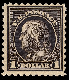 Price of US Stamp Scott Catalogue #460 - 1916 US$1.00 Franklin Perf 10. Cherrystone Auctions, Jan 2010, Sale 201001, Lot 155