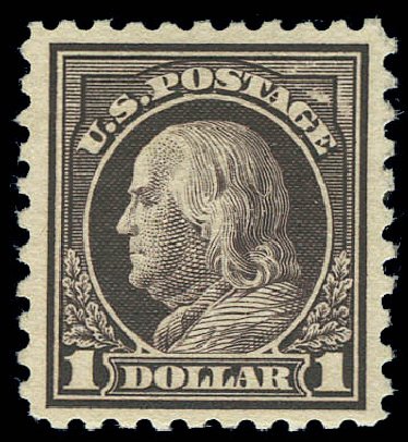 US Stamps Values Scott Catalogue #460: 1916 US$1.00 Franklin Perf 10. Matthew Bennett International, Sep 2010, Sale 333, Lot 3762