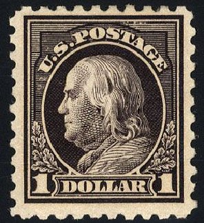 Value of US Stamp Scott Catalog # 460: US$1.00 1916 Franklin Perf 10. Cherrystone Auctions, Jan 2008, Sale 200801, Lot 1222
