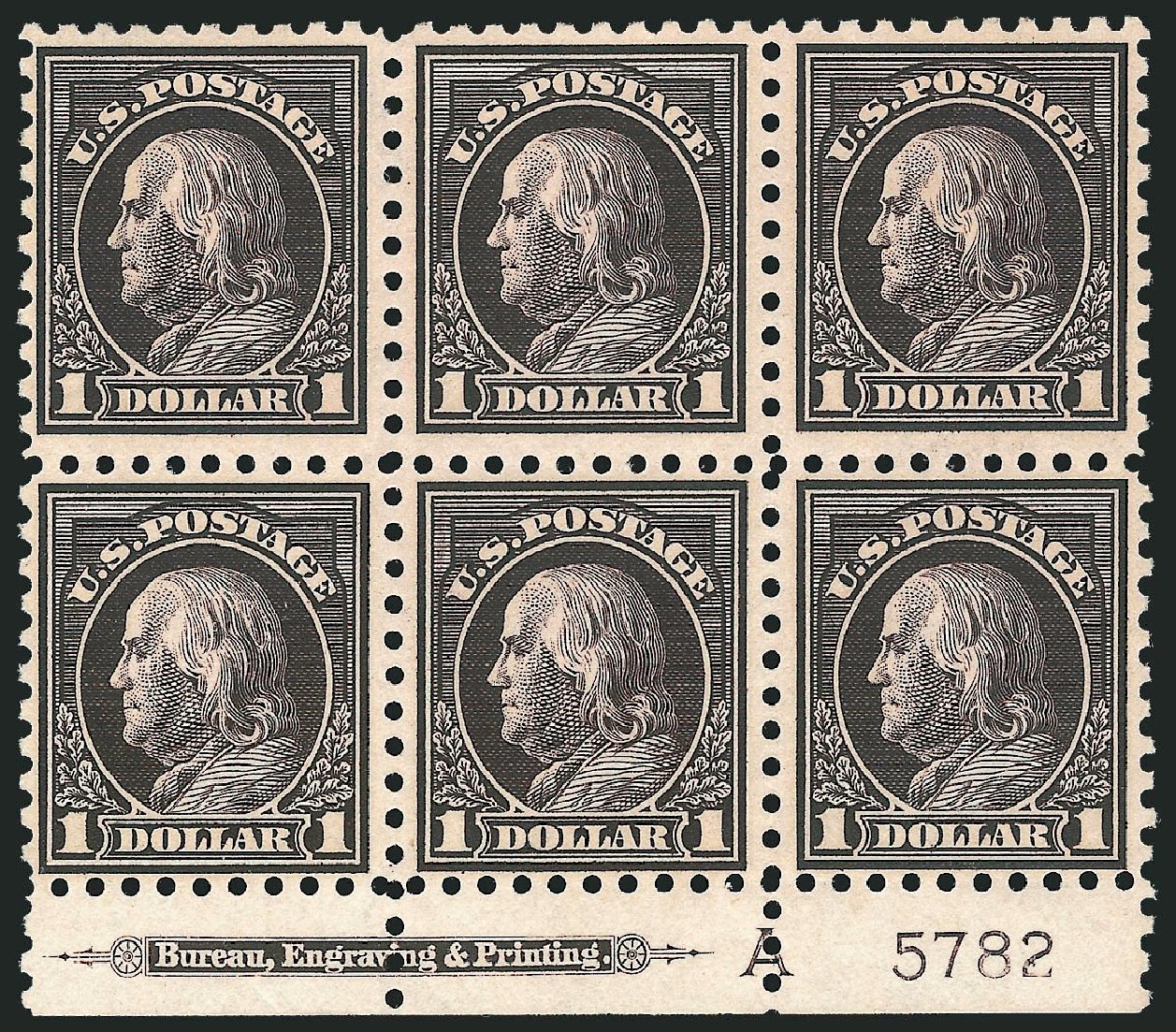 US Stamp Prices Scott Catalogue #460: 1916 US$1.00 Franklin Perf 10. Robert Siegel Auction Galleries, Sep 2014, Sale 1078, Lot 542